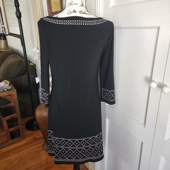 White House Black Market Black Dress with Silver and Brass Decoration Sz S - Picture 7 of 11